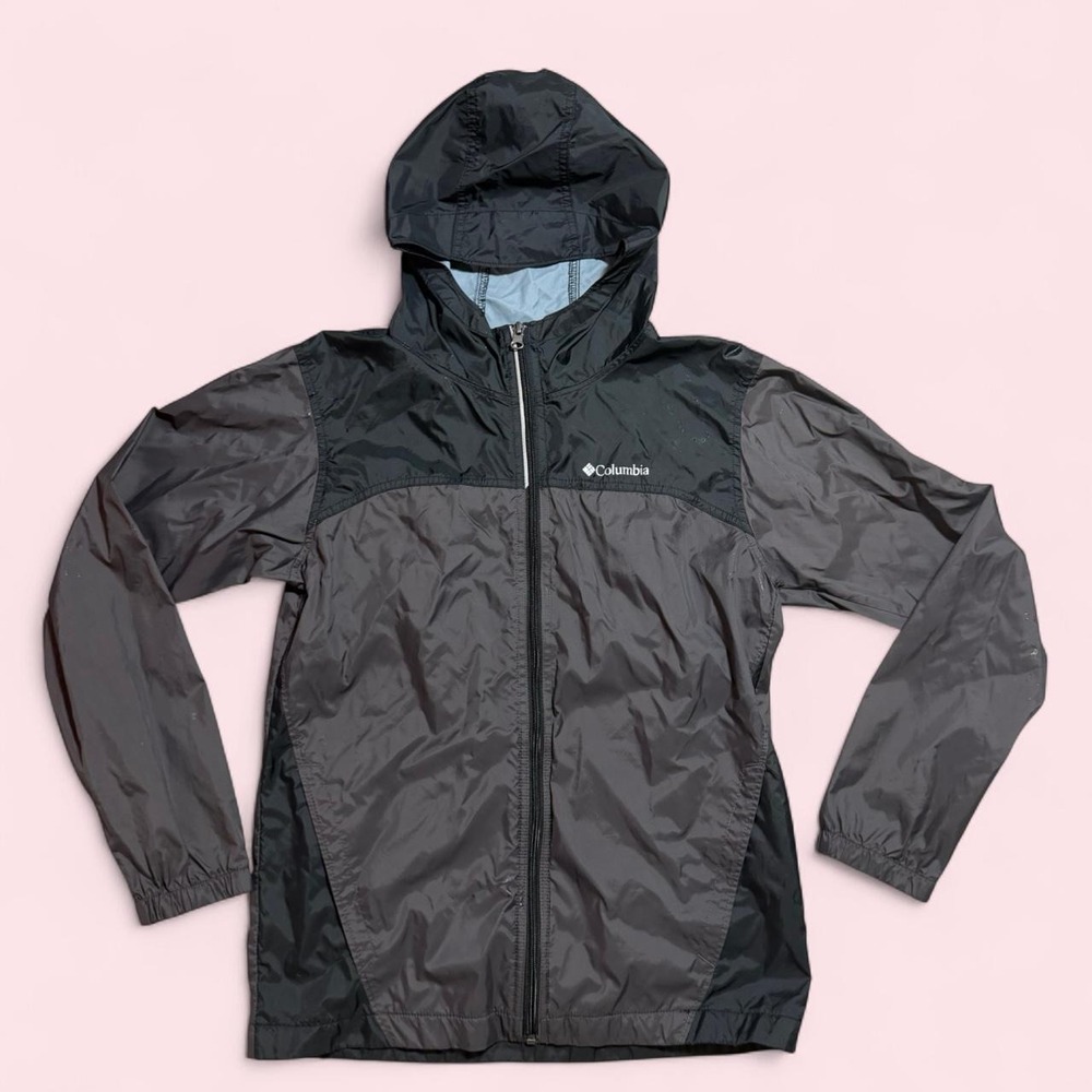 Columbia Grey Black Windbreaker Jacket Gorpcore Hiking Raincoat Kids L Womens PS